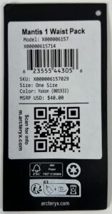 Arc'teryx Mantis 1 Hangtag