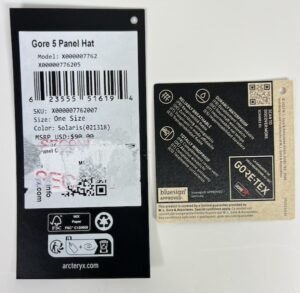 Arc'teryx Gore 5 Panel Cap hang tag back