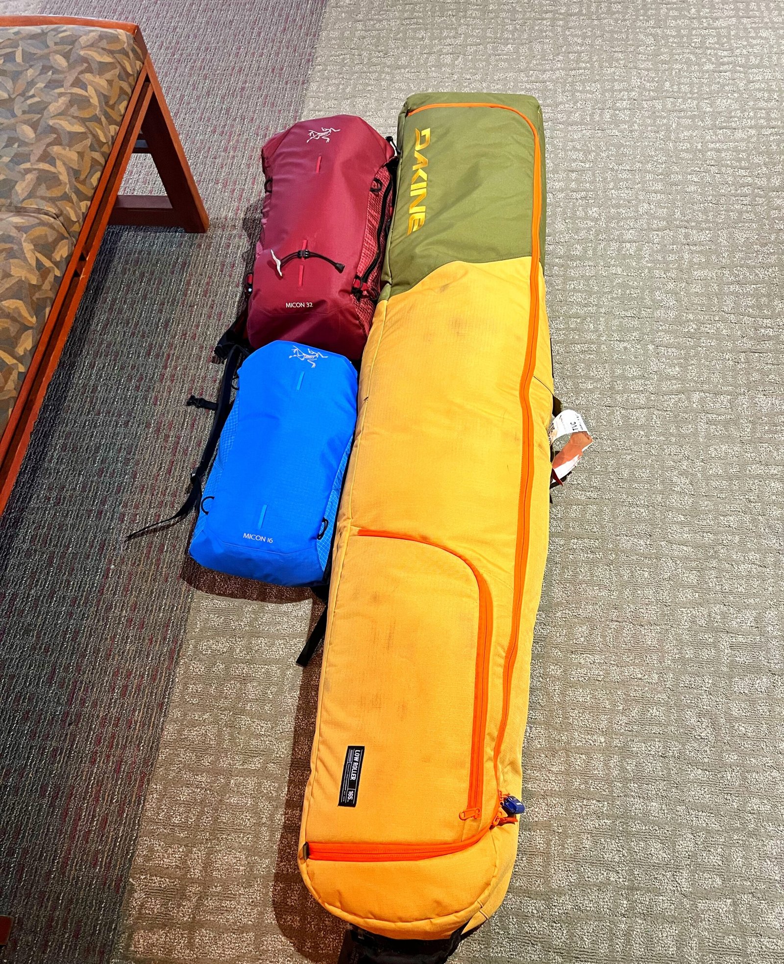 Arc'teryx Micon 32, Micon 16 and Snowboard bag