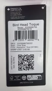 Tag of Real Arc'teryx Bird Head Toque