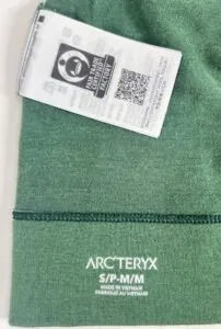 Real Arcteryx Rho Lightweight toque label