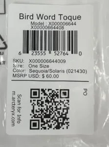 Real arc'teryx bird word toque