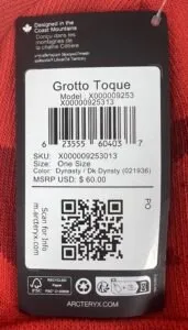 Real arc'teryx grotto toque tag with code