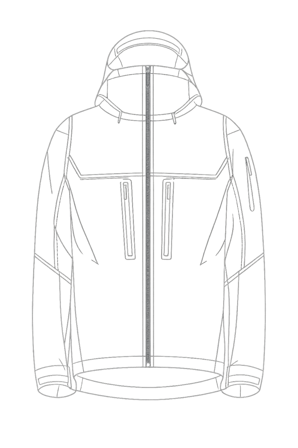 Arc'teryx Alpha SV technical blueprint drawing