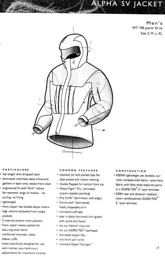1998 Arc'teryx Alpha SV catalog page
